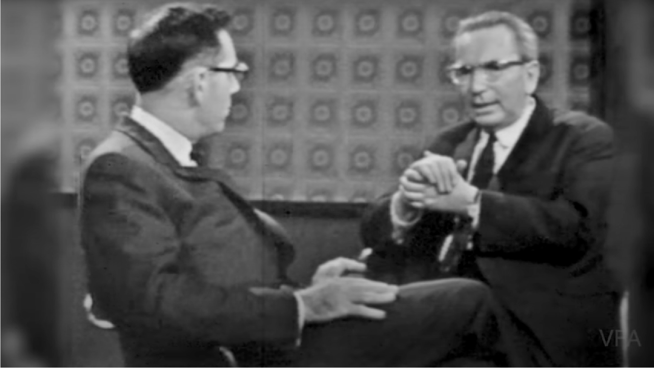 Viktor Frankl sits near a TV interviewer in 1963.